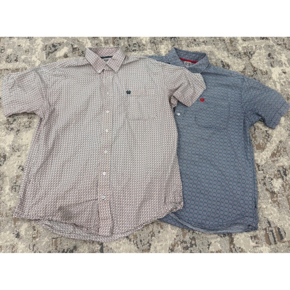 Lot of 2 Cinch Mens Medium Short Sleeve Button Down Geometric Western Shirts